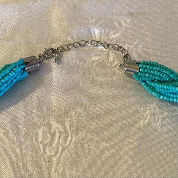Twisted Seed Bead Necklace 18” Turquoise Blue Southwest Vibe Vintage Gorgeous - Picture 2 of 3